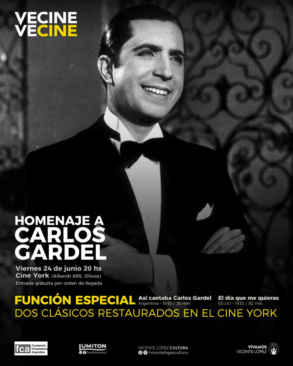 A cinema will honor Carlos Gardel on the 87th anniversary