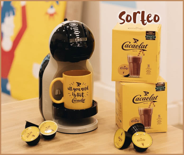 Cacaolat y Cafe Baque raffles coffee maker capsules and cups